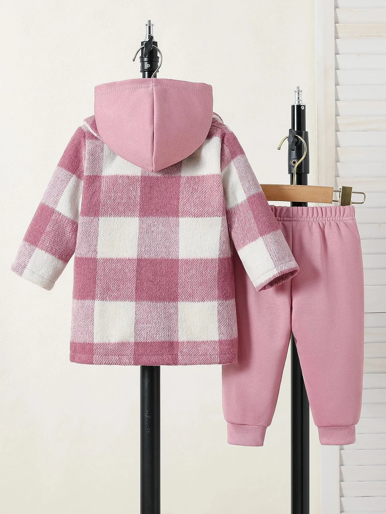 Pink Plaid Baby Girl Outfit – Cozy 3-Piece Matching Set (6-36M) - Image 3