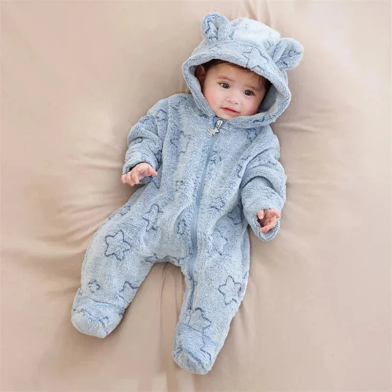 Cartoon Flannel Hooded Romper (0-12M) - Image 5