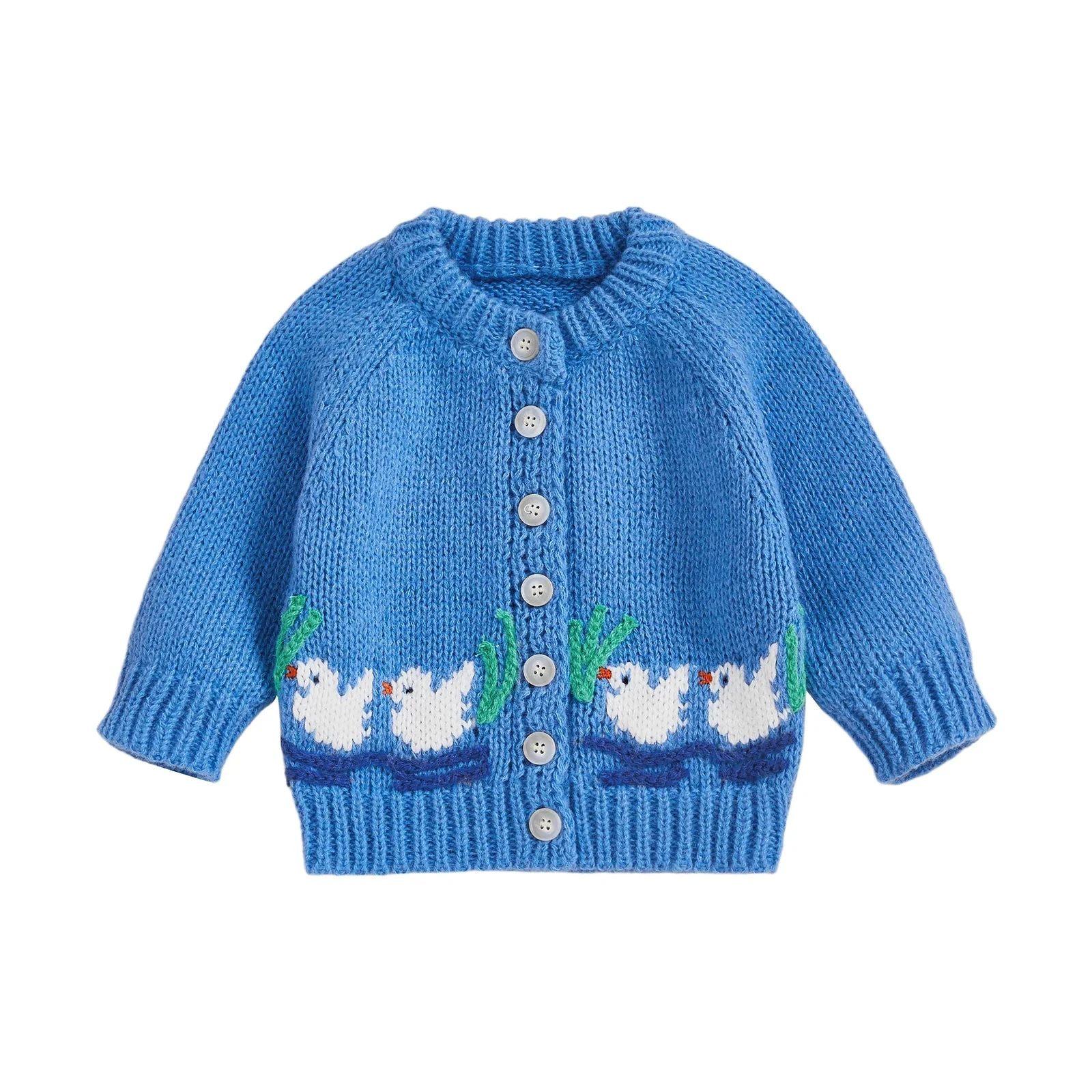 Baby Duck Knit Cardigan – Buttoned Cotton-Feel Sweater (12-36M)