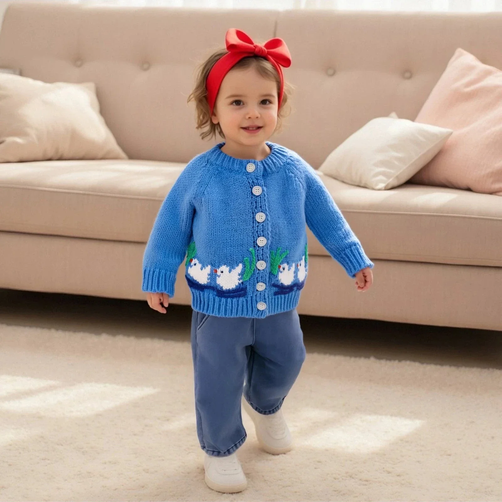 Baby Duck Knit Cardigan – Buttoned Cotton-Feel Sweater (12-36M) - Image 6