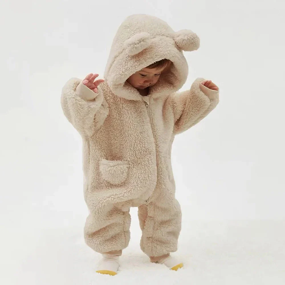 Baby Fleece Hooded Jumpsuit – Cozy Bear One-Piece (0-24M) - Image 2