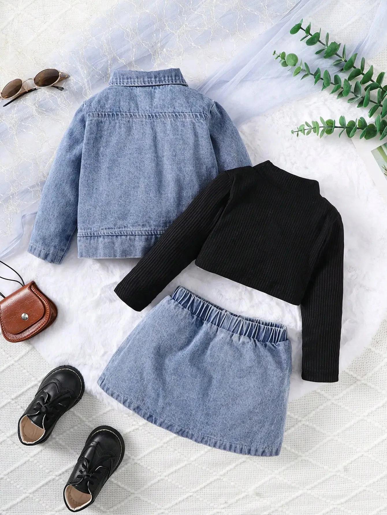 Baby Girl Denim 3-Piece Outfit Set – Jacket, Skirt & Knit Top (6-36M) - Image 3
