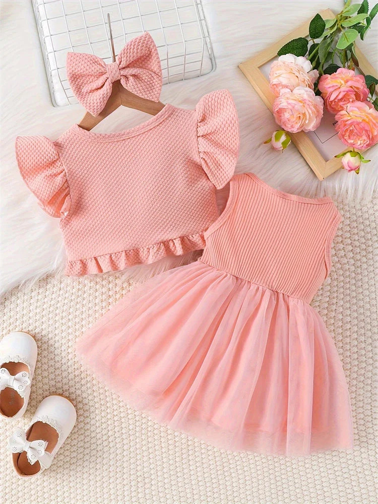 Baby Girl Floral Tulle Dress Set – Sleeveless Summer Dress (3–36M) - Image 3