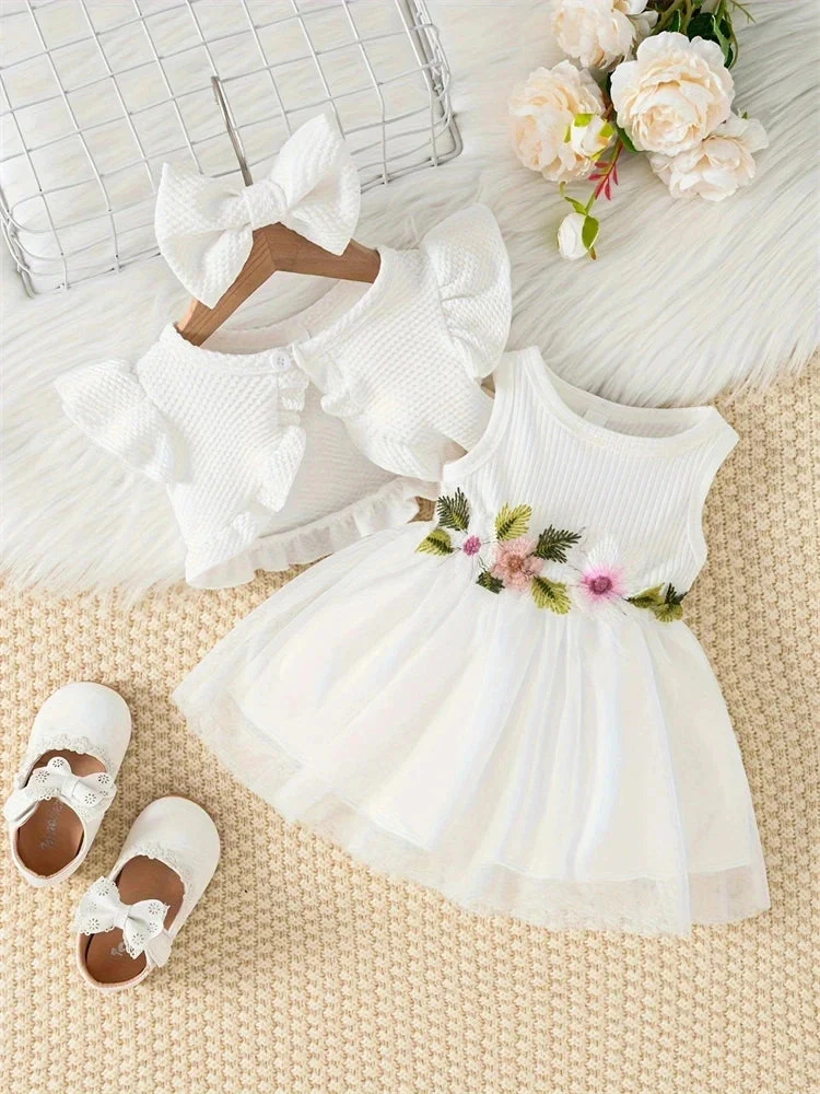 Baby Girl Floral Tulle Dress Set – Sleeveless Summer Dress (3–36M) - Image 9