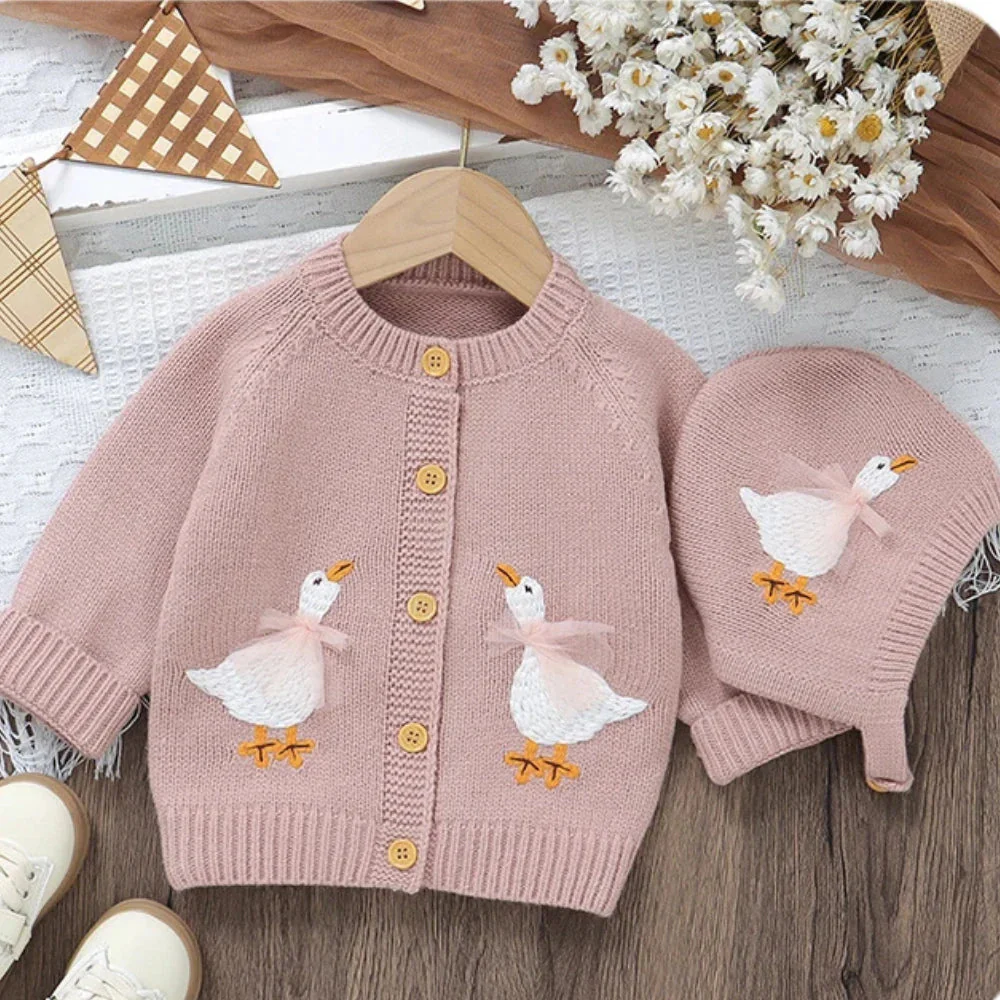 Goose Embroidery Cardigan & Hat Set (3-24M) - Image 11