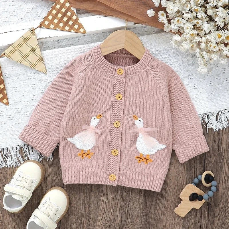 Goose Embroidery Cardigan & Hat Set (3-24M) - Image 12