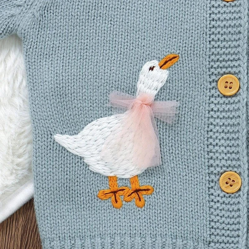 Goose Embroidery Cardigan & Hat Set (3-24M) - Image 5
