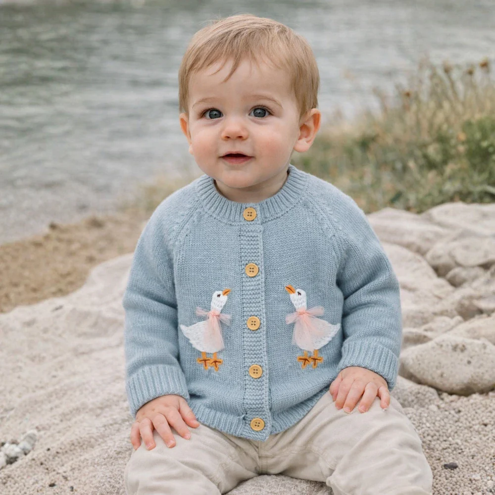 Goose Embroidery Cardigan & Hat Set (3-24M) - Image 9