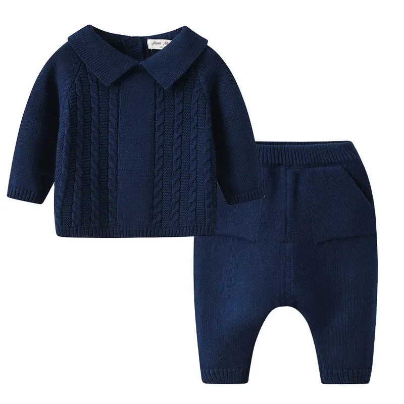 Baby Knit Cotton Set with Collar Pullover & Pants – Long Sleeve Infant Outfit (3-24M)