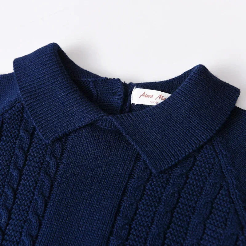 Baby Knit Cotton Set with Collar Pullover & Pants – Long Sleeve Infant Outfit (3-24M) - Image 2