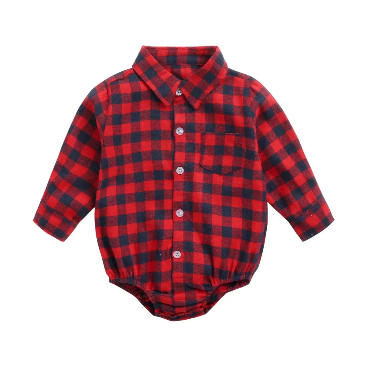 Baby Plaid Shirt Bodysuit – Long Sleeve Button-Down (0–36M)