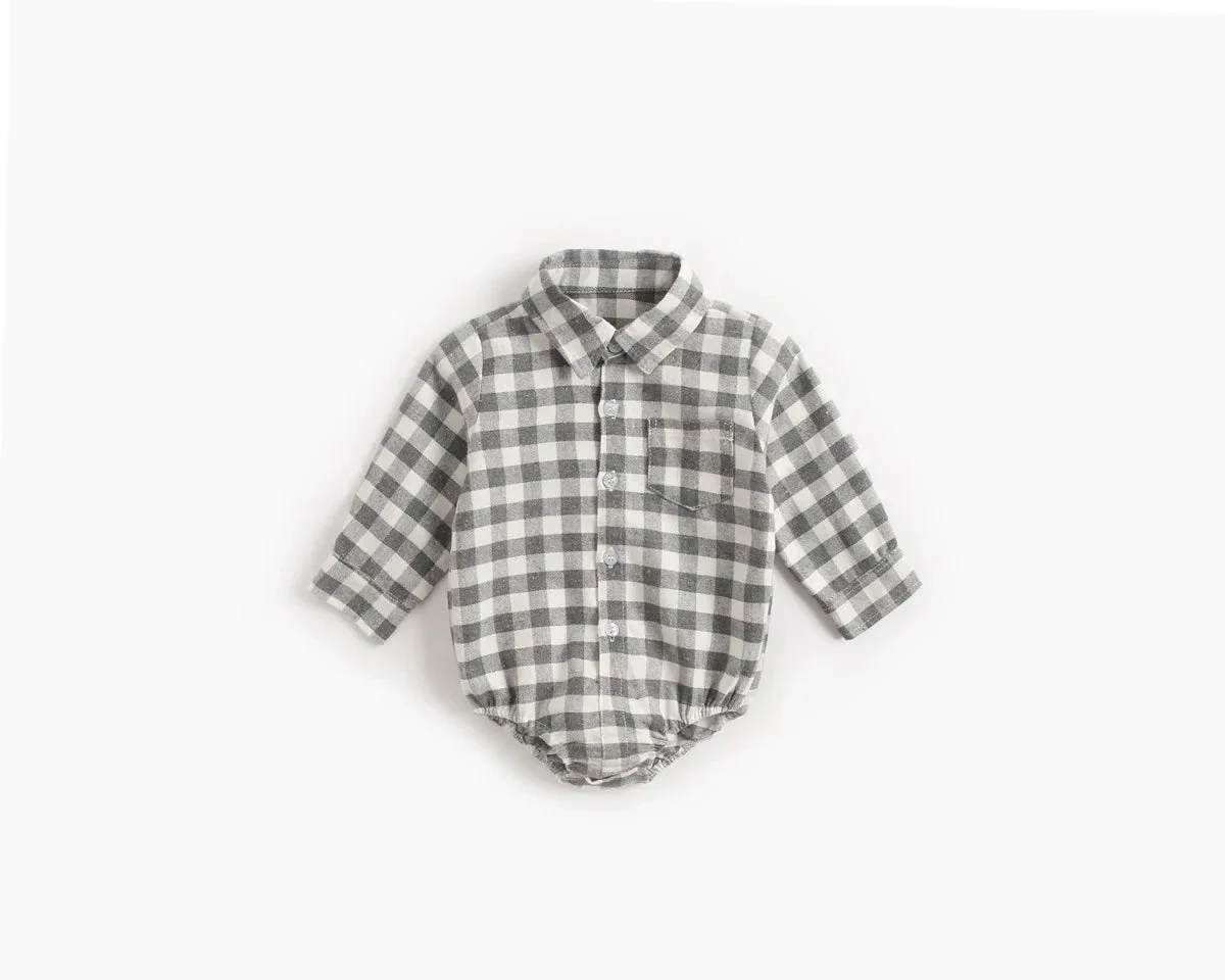 Baby Plaid Shirt Bodysuit – Long Sleeve Button-Down (0–36M) - Image 10