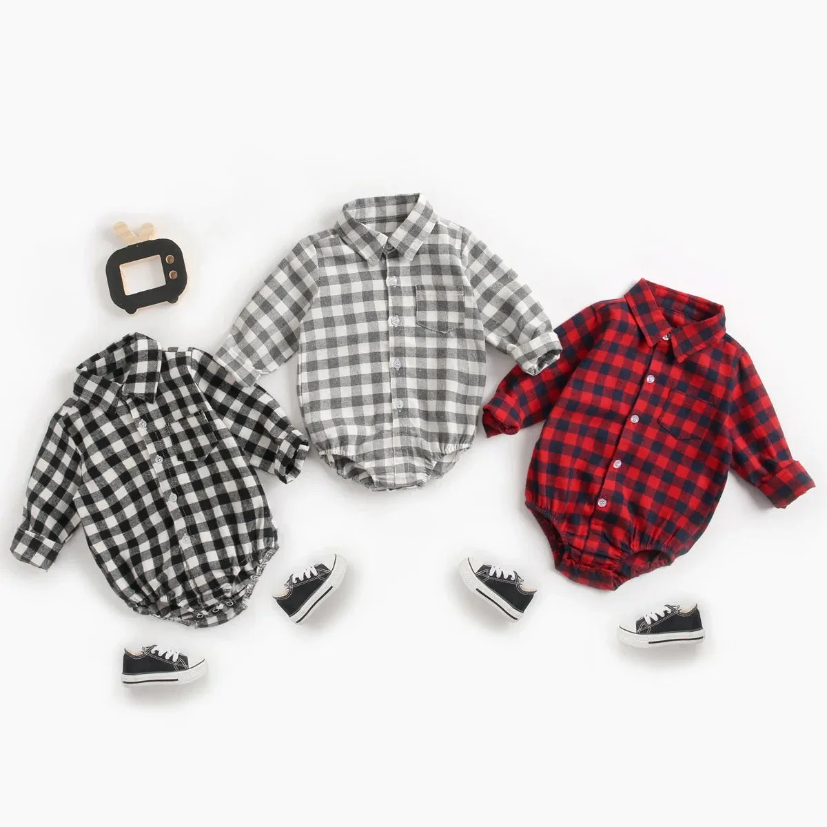 Baby Plaid Shirt Bodysuit – Long Sleeve Button-Down (0–36M) - Image 18