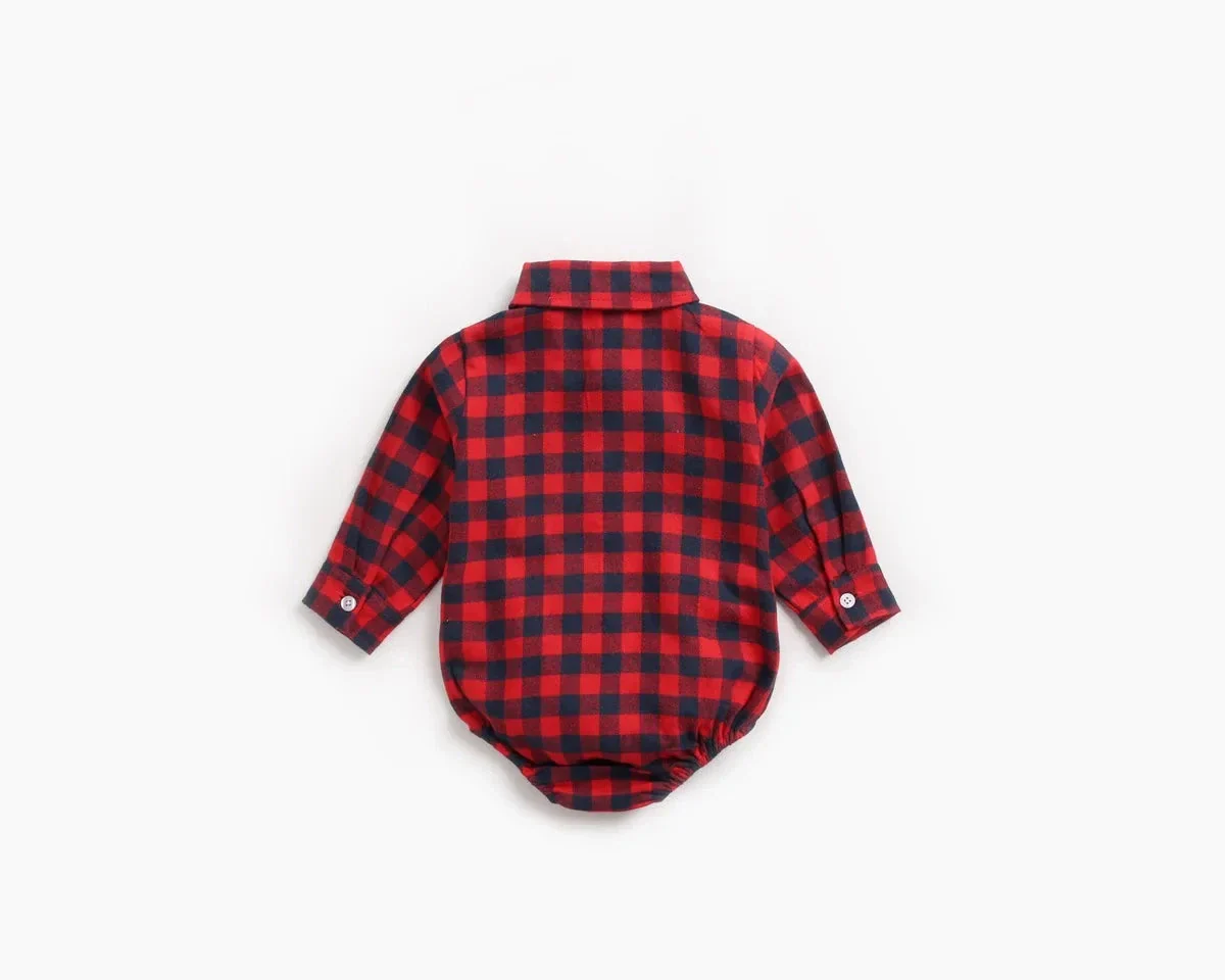 Baby Plaid Shirt Bodysuit – Long Sleeve Button-Down (0–36M) - Image 2