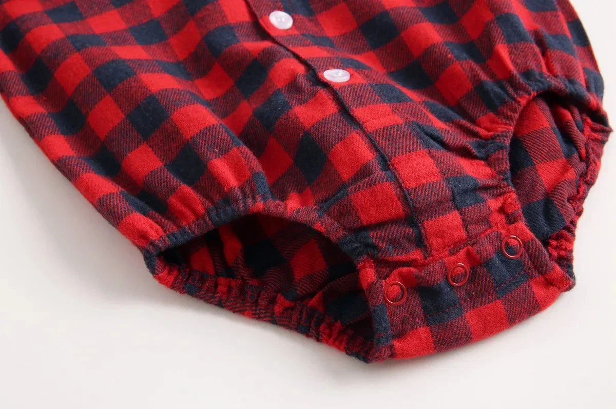 Baby Plaid Shirt Bodysuit – Long Sleeve Button-Down (0–36M) - Image 7