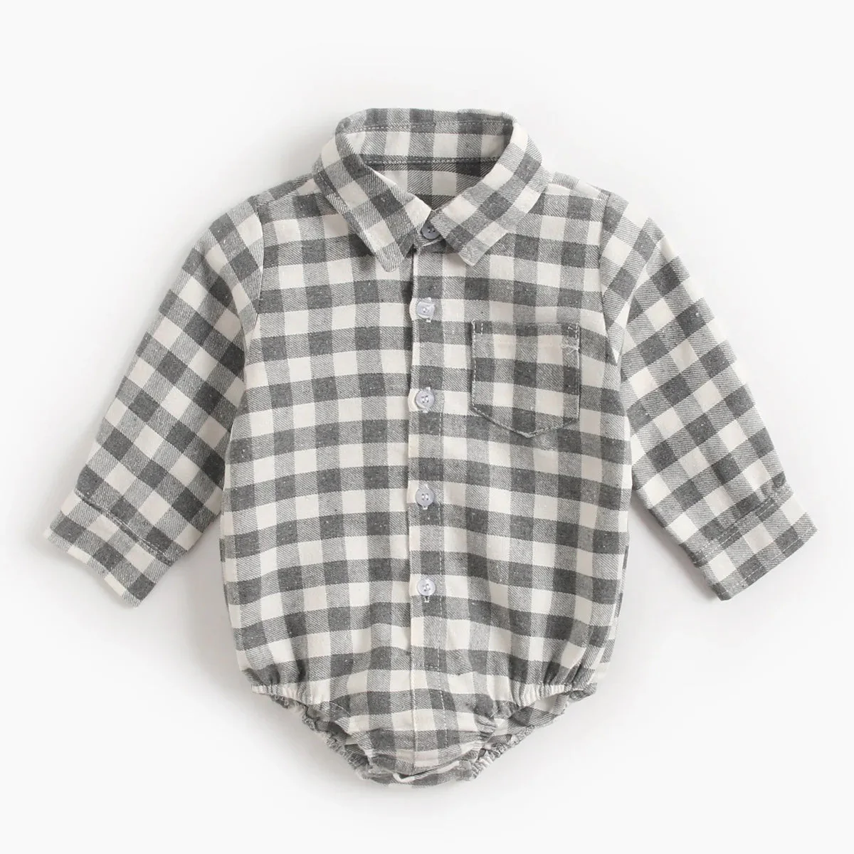 Baby Plaid Shirt Bodysuit – Long Sleeve Button-Down (0–36M) - Image 9