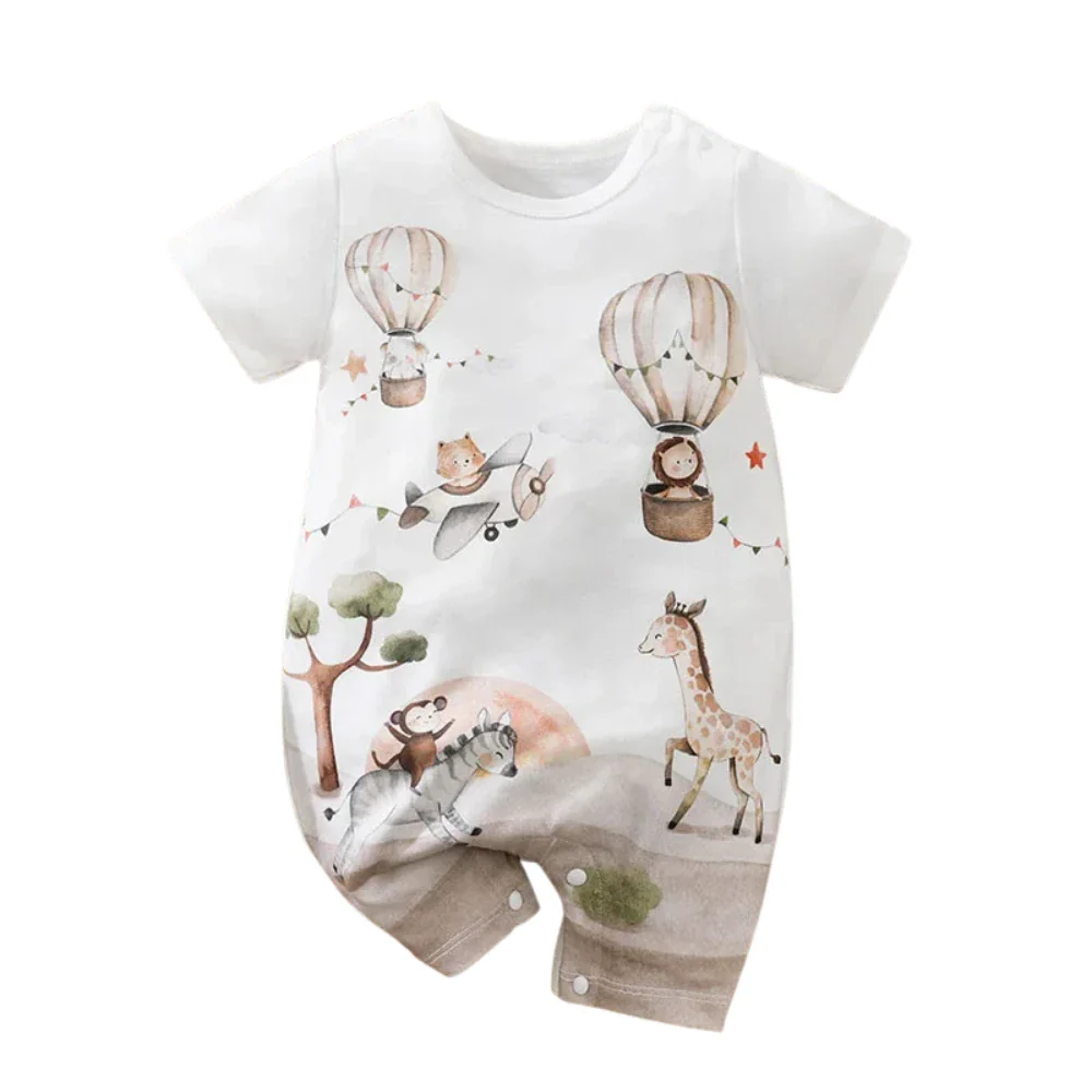 Baby Short Sleeve Romper – Animal Cartoon Print (0-18M)