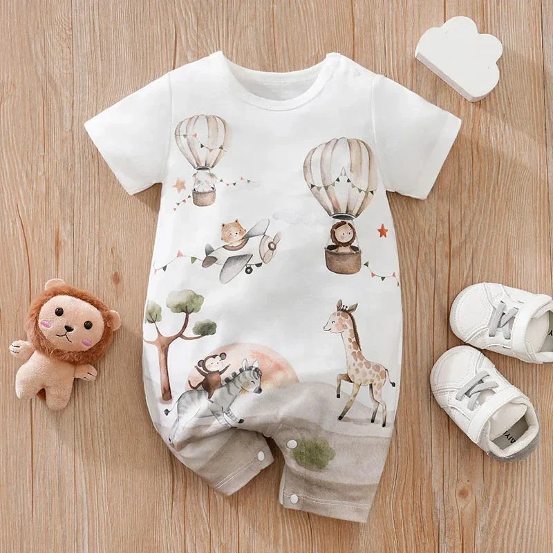 Baby Short Sleeve Romper – Animal Cartoon Print (0-18M) - Image 2