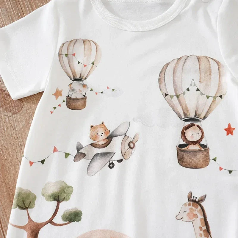 Baby Short Sleeve Romper – Animal Cartoon Print (0-18M) - Image 3