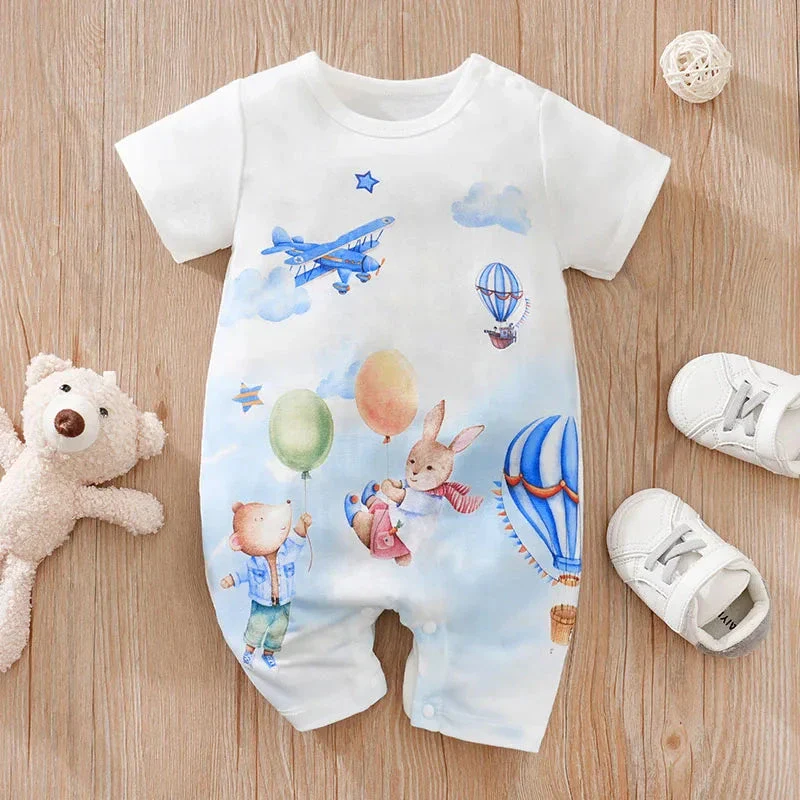 Baby Short Sleeve Romper – Animal Cartoon Print (0-18M) - Image 7