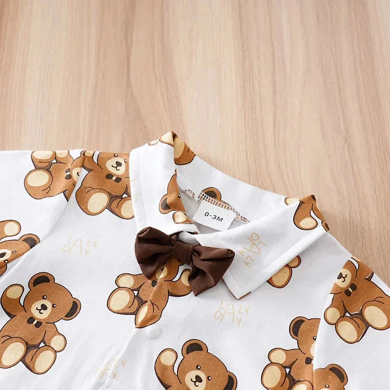 Bear Print Baby Summer Outfit Set with Short Sleeve Top (0–18M) - Image 4