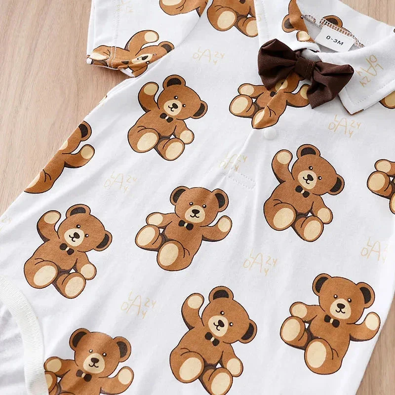 Bear Print Baby Summer Outfit Set with Short Sleeve Top (0–18M) - Image 5