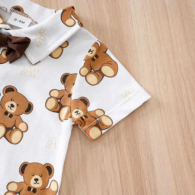 Bear Print Baby Summer Outfit Set with Short Sleeve Top (0–18M) - Image 6