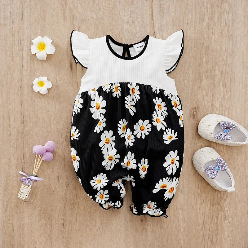 Black Daisy Baby Girl Sleeveless Romper (0–18M) - Image 2