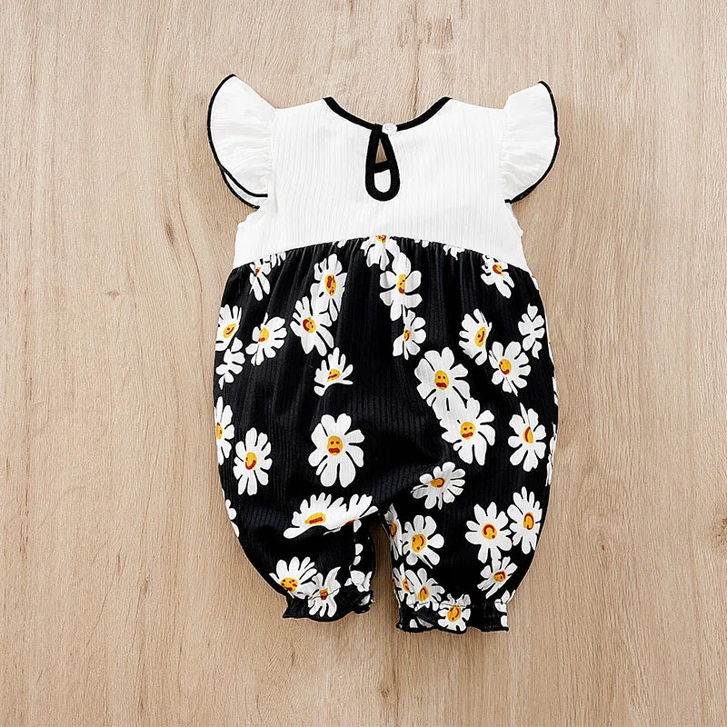 Black Daisy Baby Girl Sleeveless Romper (0–18M) - Image 3
