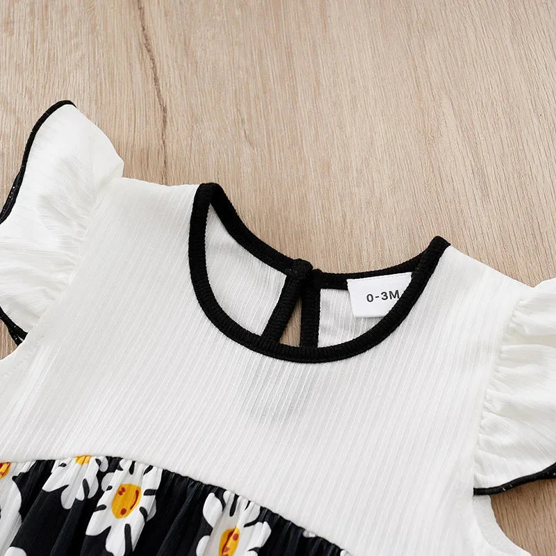 Black Daisy Baby Girl Sleeveless Romper (0–18M) - Image 4