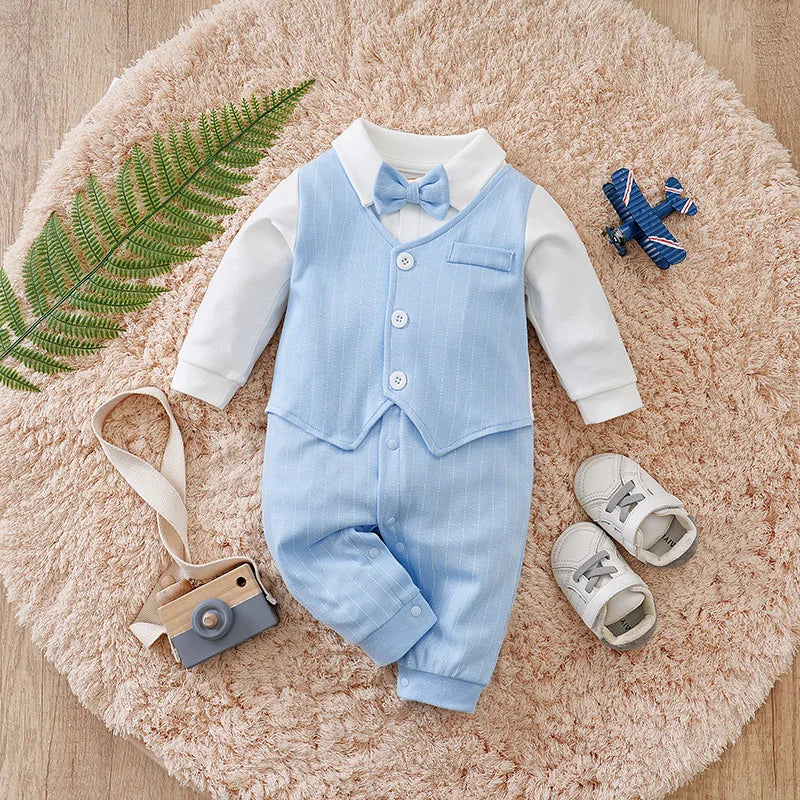 Blue Gentleman Baby Boy Romper with Bow Tie (0–12M) - Image 2