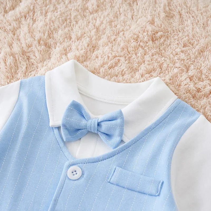 Blue Gentleman Baby Boy Romper with Bow Tie (0–12M) - Image 4