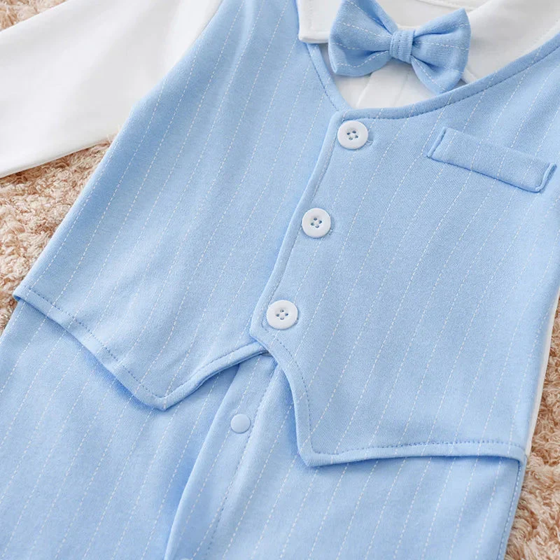Blue Gentleman Baby Boy Romper with Bow Tie (0–12M) - Image 5