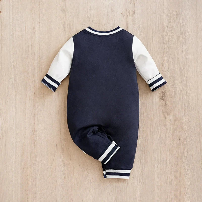 Blue Varsity-Style Baby Romper in Soft Cotton (0–12M) - Image 3