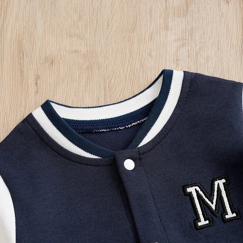 Blue Varsity-Style Baby Romper in Soft Cotton (0–12M) - Image 4