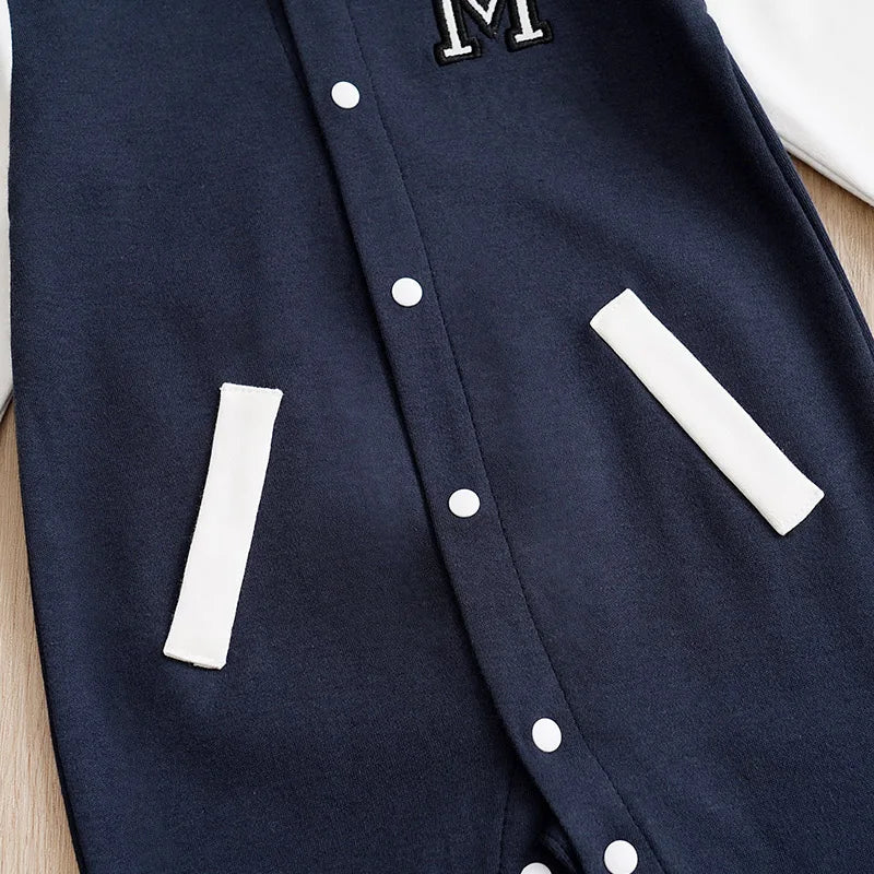 Blue Varsity-Style Baby Romper in Soft Cotton (0–12M) - Image 5