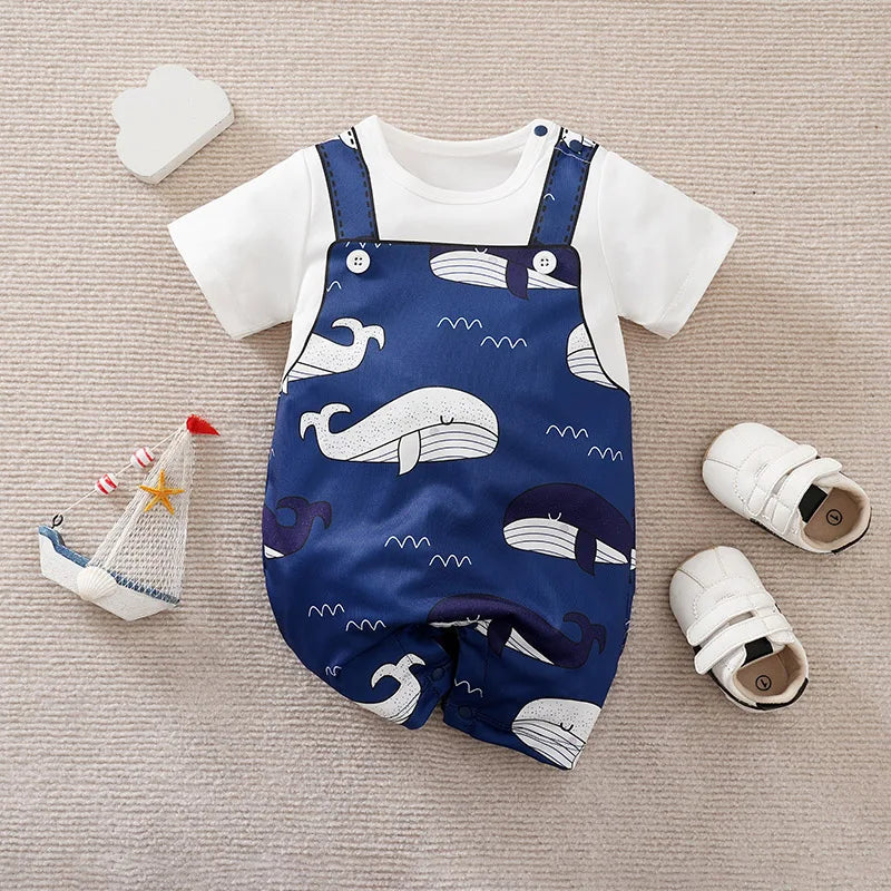 Blue Whale Baby Short Sleeve Romper Outfit (0–18M) - Image 2