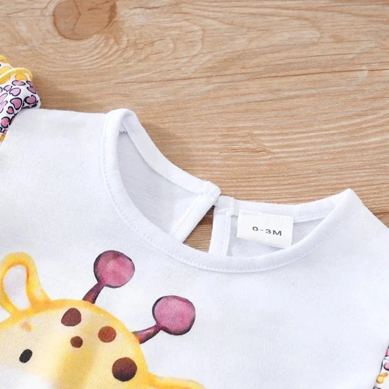 Colorful Jungle Baby Girl Romper with Giraffe & Zebra Print (0–18M) - Image 5