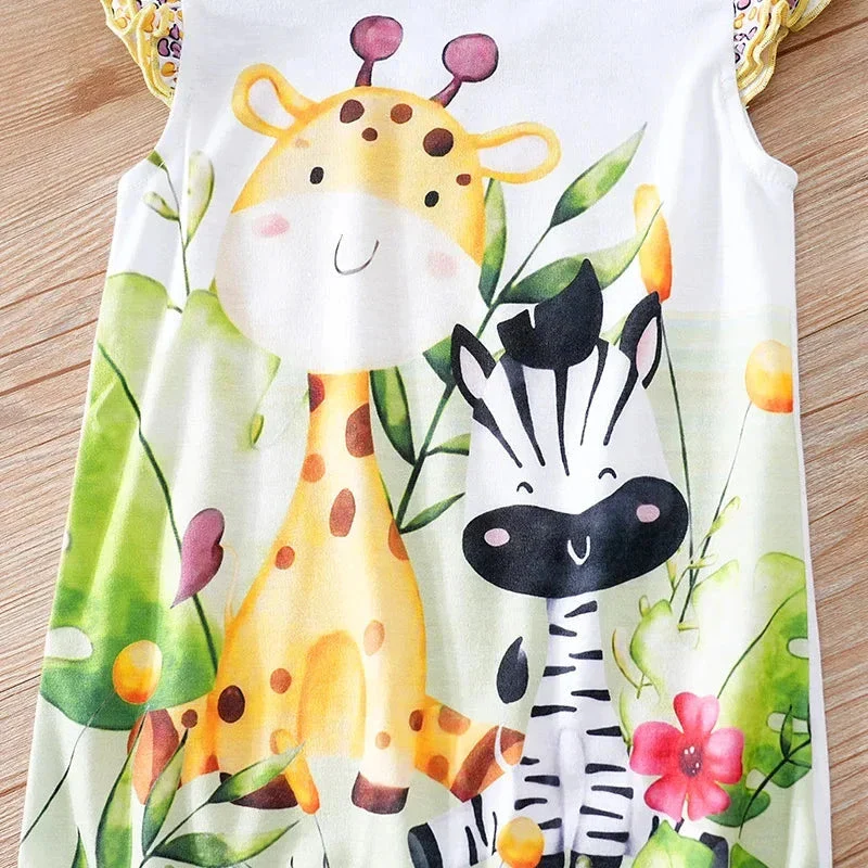 Colorful Jungle Baby Girl Romper with Giraffe & Zebra Print (0–18M) - Image 6