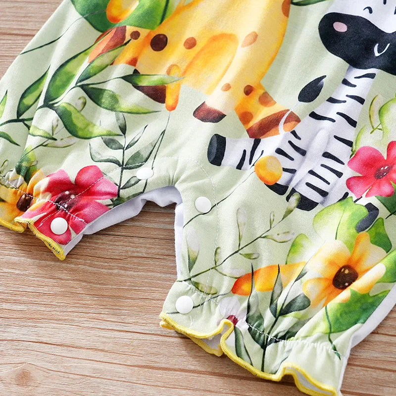 Colorful Jungle Baby Girl Romper with Giraffe & Zebra Print (0–18M) - Image 7