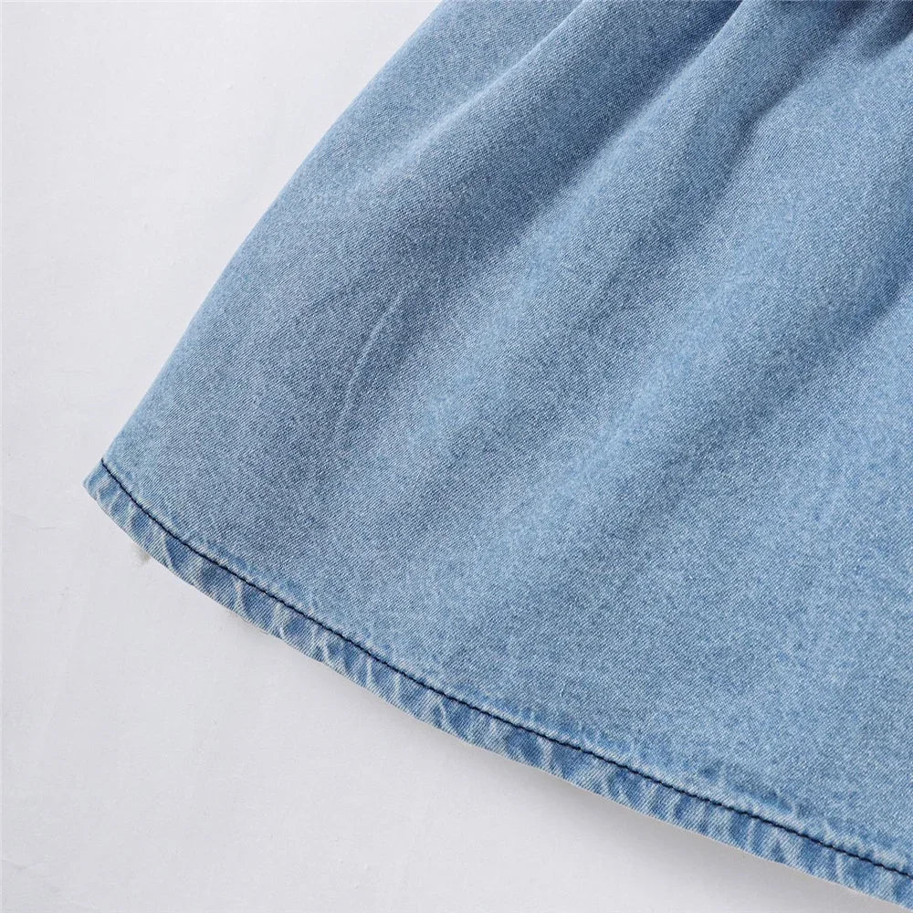 Denim Baby Girl Dress with Puff Sleeves and Belt (6-36M) - Image 6