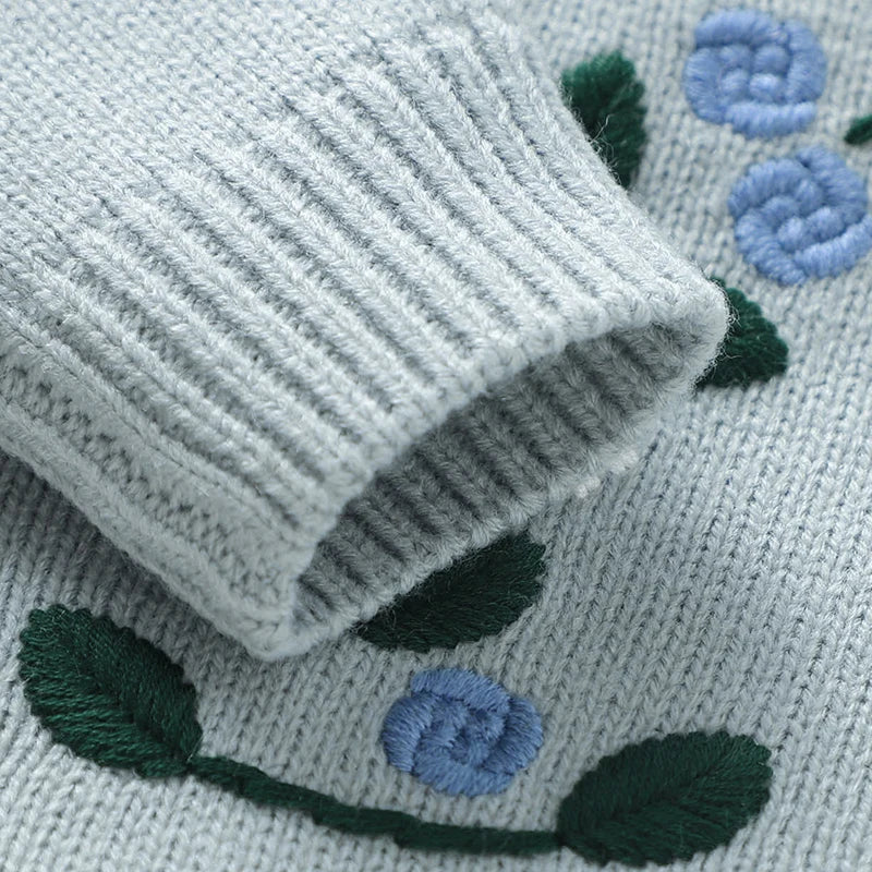 Floral Embroidered Knit Sweater for Babies – Long Sleeve Soft Knit Pullover (6–36M) - Image 3