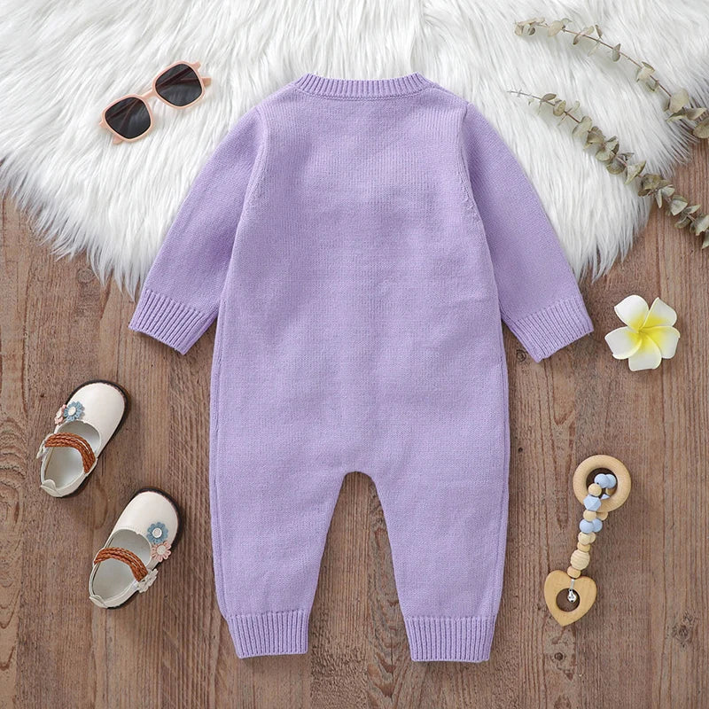 Floral Knit Baby Jumpsuit – Long Sleeve Cozy One-Piece (0-24M) - Image 3