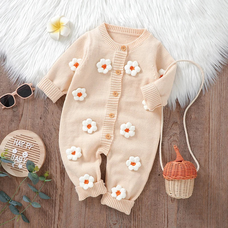 Floral Knit Baby Jumpsuit – Long Sleeve Cozy One-Piece (0-24M) - Image 7
