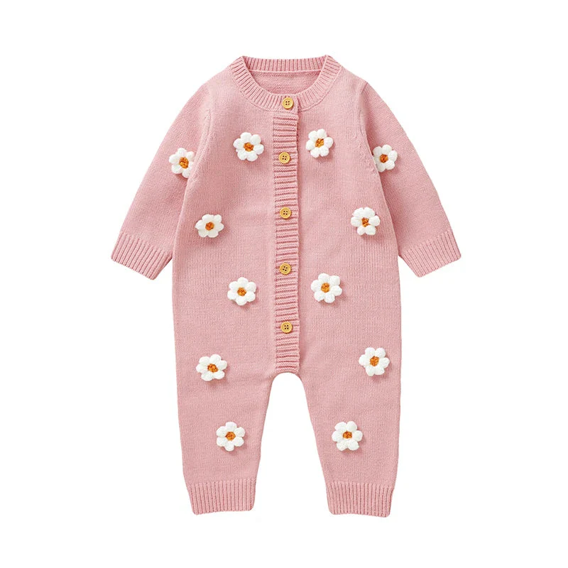 Floral Knit Baby Jumpsuit – Long Sleeve Cozy One-Piece (0-24M) - Image 9