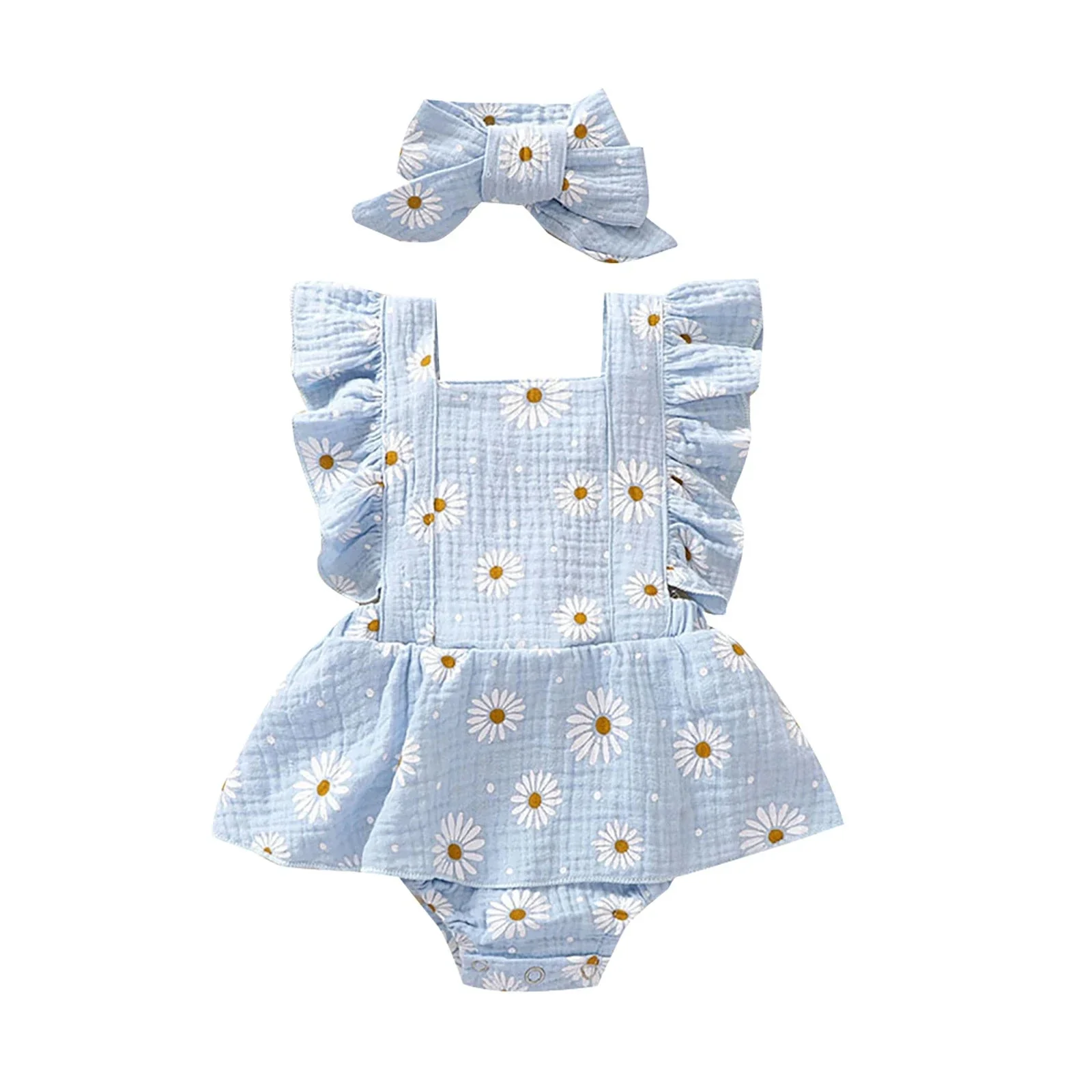 Floral Sleeveless Baby Girl Romper Dress with Ruffle Straps (0-24M)