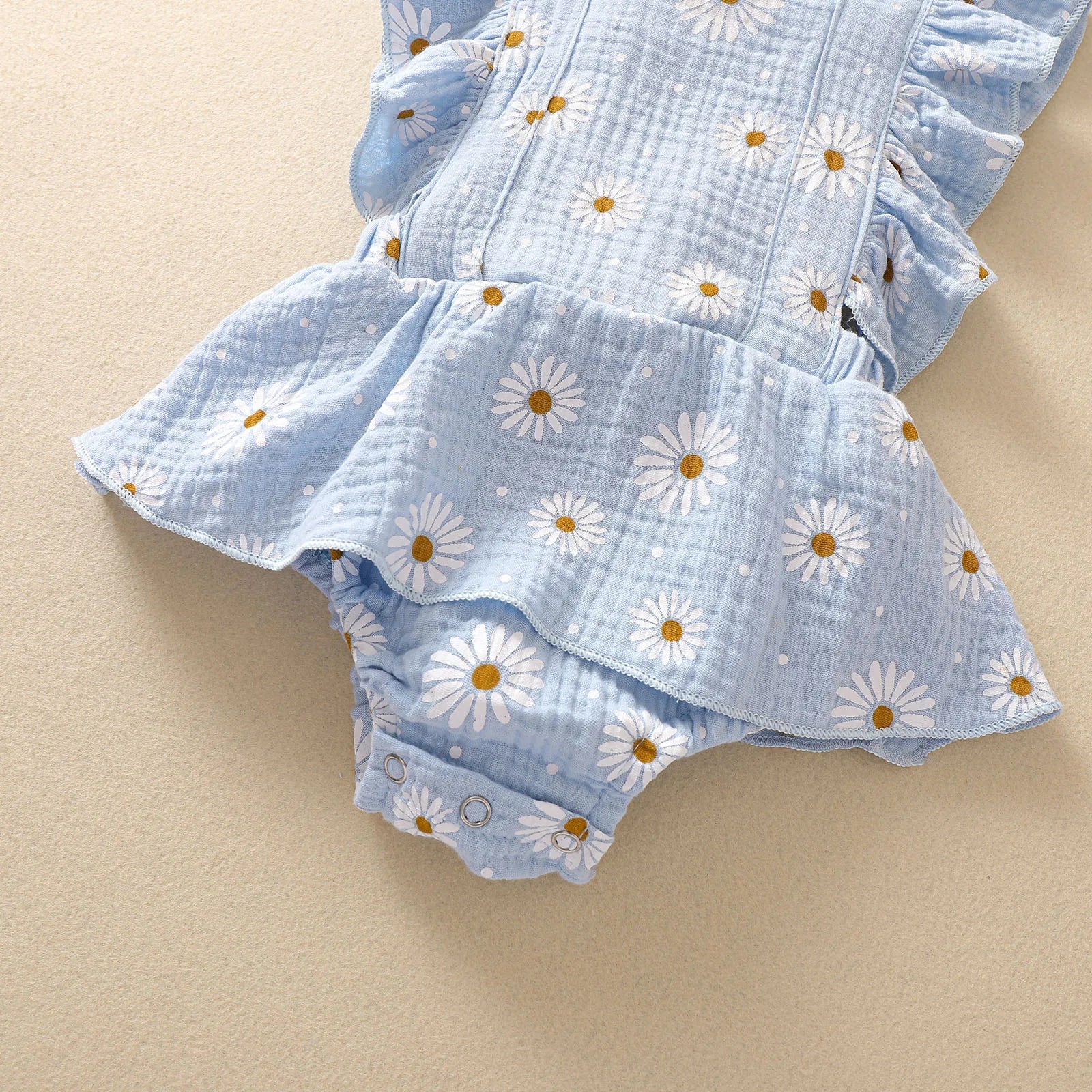 Floral Sleeveless Baby Girl Romper Dress with Ruffle Straps (0-24M) - Image 3