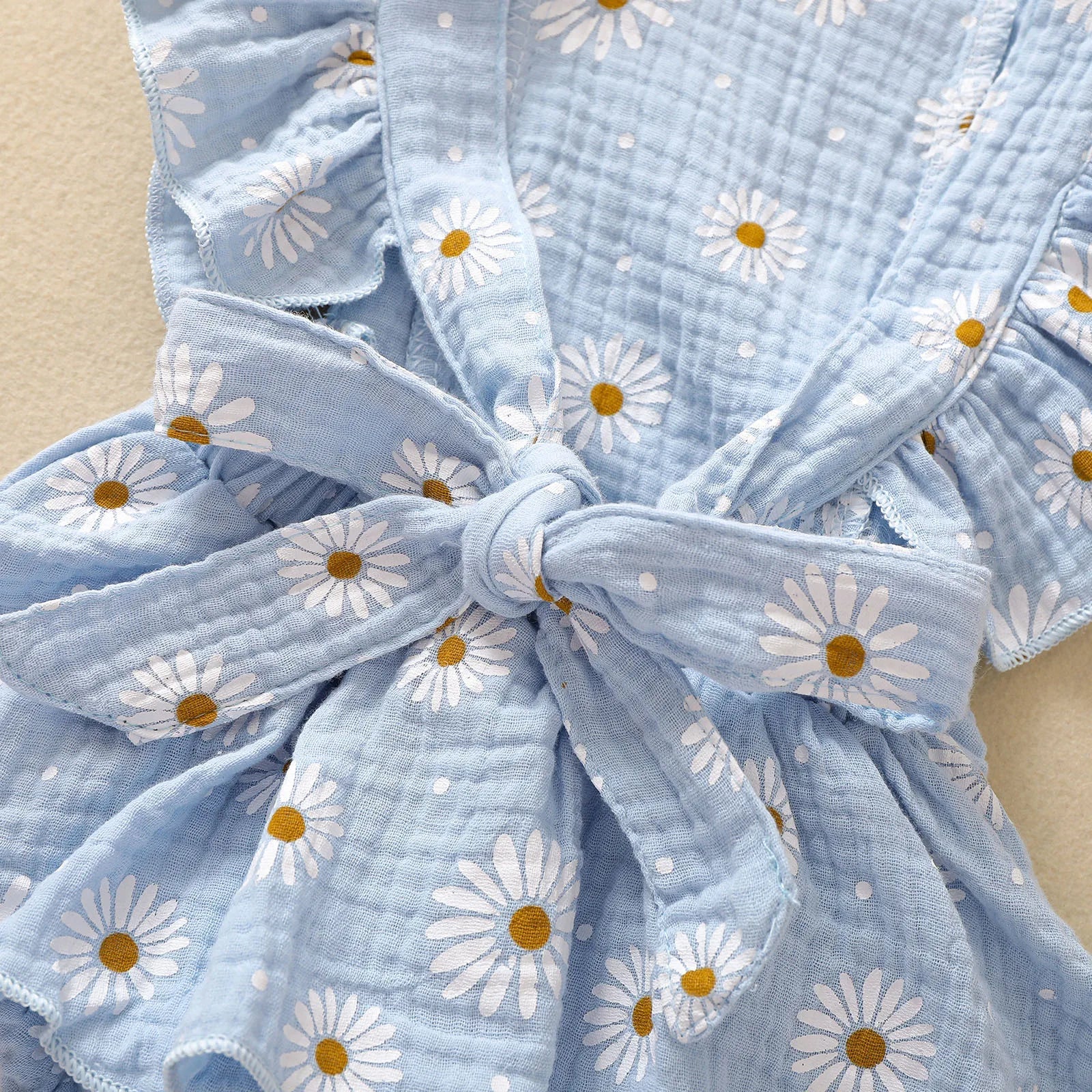 Floral Sleeveless Baby Girl Romper Dress with Ruffle Straps (0-24M) - Image 5