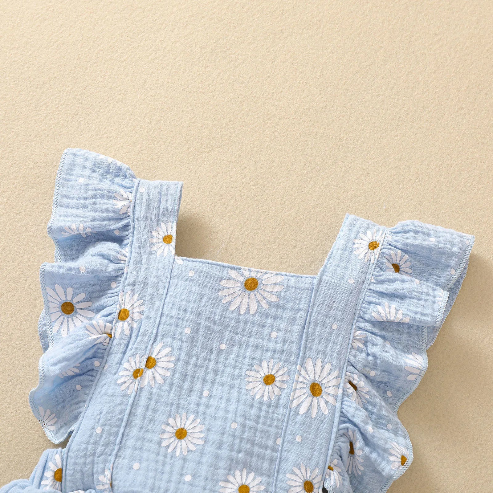 Floral Sleeveless Baby Girl Romper Dress with Ruffle Straps (0-24M) - Image 6