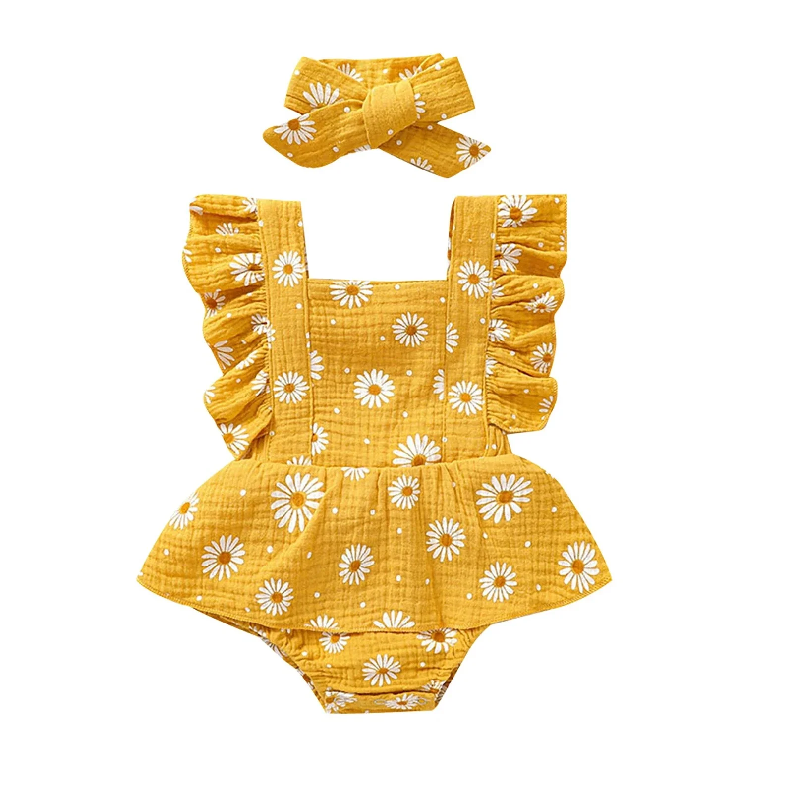 Floral Sleeveless Baby Girl Romper Dress with Ruffle Straps (0-24M) - Image 7